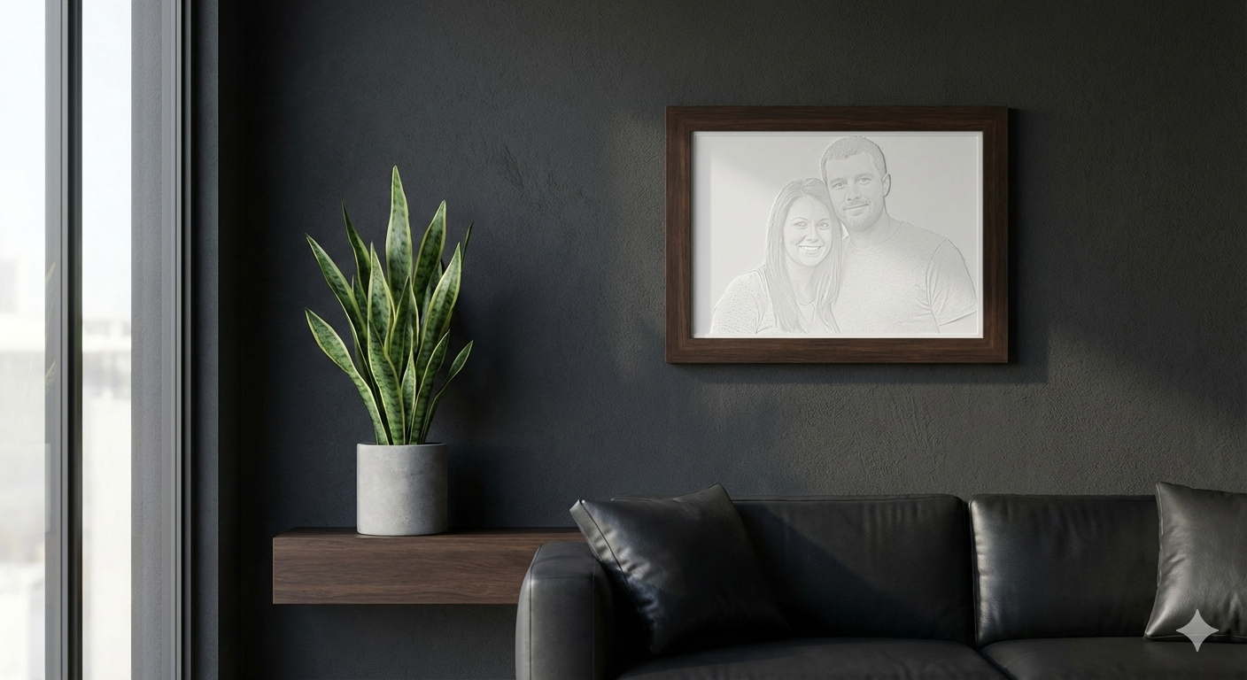 Cuadro personalizado de pareja en un salón elegante, regalo de aniversario para el hogar